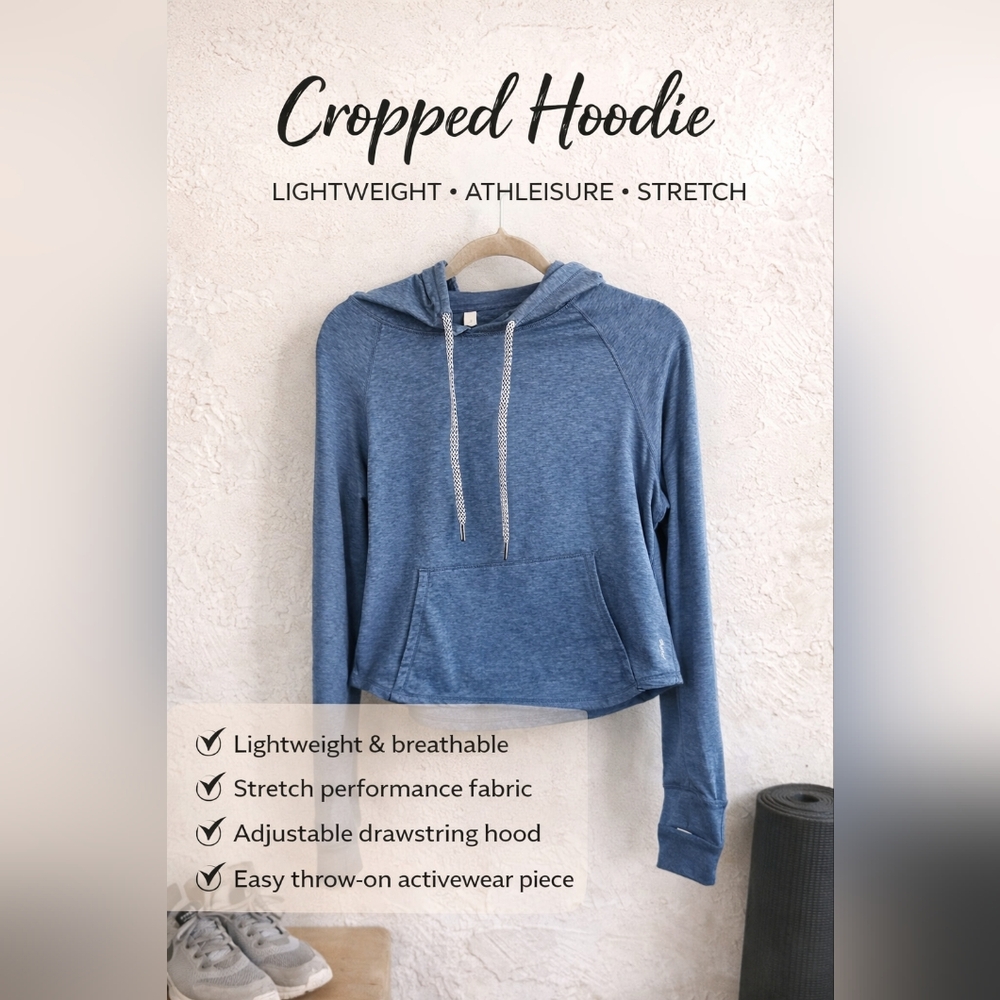 Glyder Blue Cropped Hoodie Medium Lightweight Athleisure Stretch Pullover